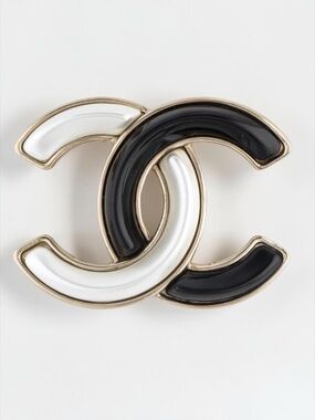 Chanel Black & White Interlocking CC Brooch
